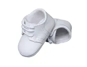 Baby Boys All White Genuine Leather Saddle Oxford Crib Shoe with Perforations