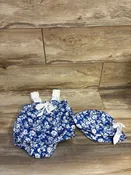 2pc Floral Bubble Romper & Hat Set Blue sz 6-9m