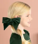Abel & Lula Girls GREEN Velvet Bowed Ponytail & Bun Hair Scrunchie