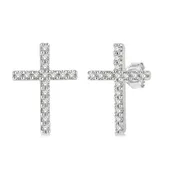10K White Gold Diamond Cross Earrings, 0.10 Carat TW