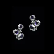 Amethyst & Diamond Sterling Post Earrings, Mosaic 3 Stone