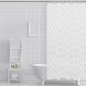 Dainty Home Aurora Modern 3D Chenille Embroidered Diamonds Linen-Look Shower Curtain
