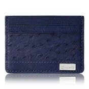 Navy Blue - Men Exotic Ostrich Leather Card Holder Slim Wallet