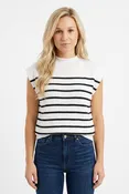 Black and White Striped Cap Sleeve Sweater