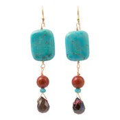 Adobe Blue Turquoise and Red Jasper Golden Linear Earring