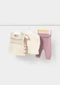 Baby 3-Piece Knit Vest, Top + Leggings Set - Mauve