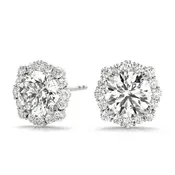 0.80CT Lab Diamond Halo Stud Earrings in 6MM 14K White Gold