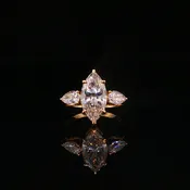 Marquise and Pear Lab Diamond Three-Stone Ring in Yellow Gold