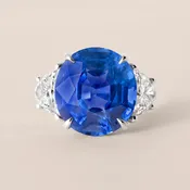 11.70 CT Oval Blue Sapphire Three-Stone Ring