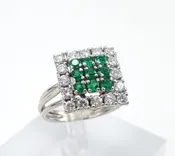 10k White Gold 1.00ctw Natural Emerald Diamond Square Cluster Ring 6.5''
