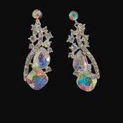 AB Cluster Rhinestone Silver Drop Earrings