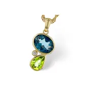 14KT Gold Blue Topaz & Peridot Necklace