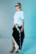 Asymmetrical Lace Trim Midi Skirt
