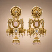 Antique Gold Kundan-Style Paisley-Bar Single Jhumka Earrings