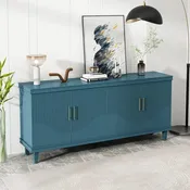 70.07Grand buffet 4 portes, identique pour salon, cuisine, chambre, couloir, vert olive, bleu marine, bleu paon