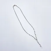 925 Silver Double Chain Beaded Necklace With Clear Quartz Pendant & Lobster Clasp