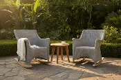 3pc Monaco Wicker Teak Rocking Chairs Outdoor Set