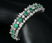 Natural Emerald and Diamond Bracelet 18k White Gold 26 carats 7" CO691