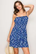 DX46418 | Printed Smocked Waist Spaghetti Strap Woven Mini Dress