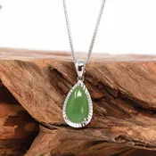 14K Gold "Classic Tear Drop" Green Apple Green Jade Pendant Necklace