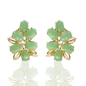 14K Yellow Gold | Vintage Jade Cluster Earrings | Cabochon Cut