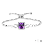 10x10 MM Cushion Shape Amethyst and 1/20 Ctw Round Cut Diamond Sterling Silver Lariat Bracelet