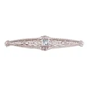 Art Deco Aquamarine 14k White Gold Filigree Pin