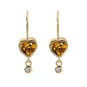 10K Gold Bezel-Set Citrine "Byrdie" Heart Earrings with Diamond Details
