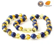 Amber Stone Baroque Baltic Amber & Lapis Lazuli Necklace 12
