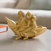 Figurine - Gold Resin Three Monkeys On Banan, 8 in.  20449