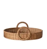 22" Decorative Woven Natural Rattan Tray w/ Circle Handles