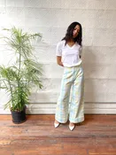 70s bell bottoms / pastel and white plaid bellbottom pants / 1970s wide leg flares — Dusty Rose Vintage