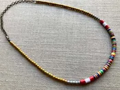102 Colorful Heishi Necklace with Racing Stripe Ends