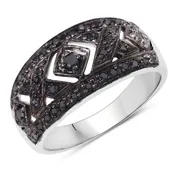 0.26 Cttw Round Black Diamond Pavé Rhodium over Silver Geometric Band Ring