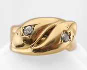 1912 English Gold & Diamond Double Snake Ring