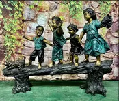 4 Small Children Walking on a log with Dog Bronze Statue ~ Jumbo