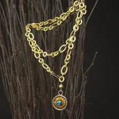 Australian opal, yellow sapphire, and gold mosaic necklace