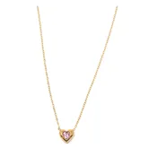 18K Gold Pink Crystal Heart Pendant Necklace