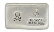 3 oz Silver Bar-Skull and Crossbones
