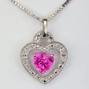 10K White Gold Floating Heart Synthetic Sapphire and Diamond Pendant 1ct