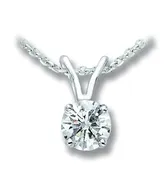 0.10 CT Round Diamond Solitaire Pendant, 14K White Gold, 18 Inch