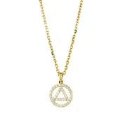 10mm Alcoholics Anonymous AA Sobriety Pendant and Chain, 0.20CT, 16 Inches in 14k Yellow Gold