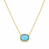 Bezel Set Oval Swiss Blue Topaz Cabochon Necklace | Brilliant Fine + Custom Jewelry