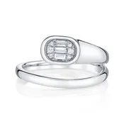 14k White Gold Shy Creation Illusion Diamond Baguette Wrap Around Ring