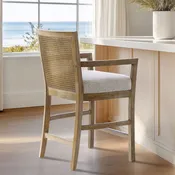 26" Counter Height Chair, Natural Rattan Back, Cushioned Seat