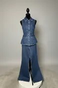 Self-Portrait Denim Blue Jumpsuit with Crystal Buttons - Detachable Two-Piece Designer Jumpsuit - New with Tags