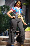 Electra Royal Blue Multi Color Floral Print Satin Blouse