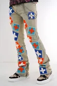 4Clover Sand Premium Mens Stacked Jeans + Wallet Chain