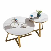 Gold Trimmed Modern Nesting Coffee Table Set – Pandora Sintered Stone &amp; Marble Tops | Restaurant Furniture