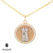 14 karat white and yellow gold round tower Pendant with diamonds